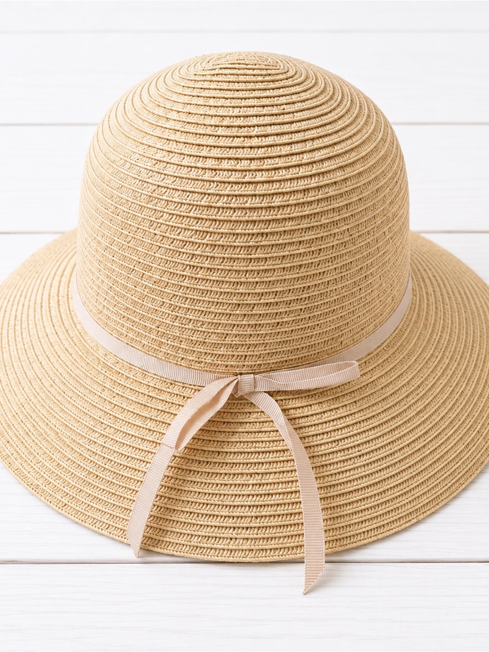 Riviera Beige Straw Sun Hat with Ribbon